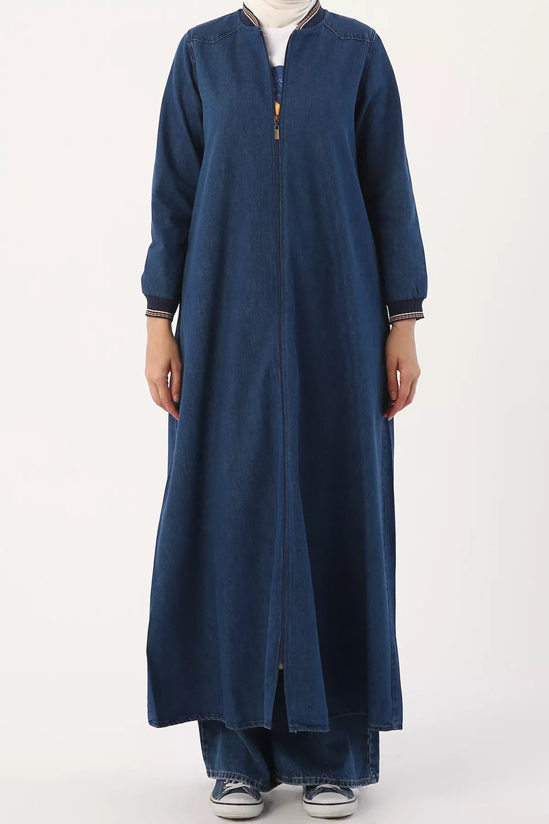 Rib Knit Denim Abaya